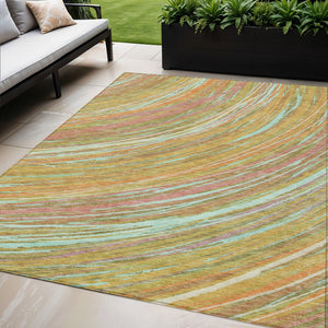 HomeRoots 5' Modern Abstract Area Rug in Gold, Sky Blue, and Coral - Washable, Non-Slip for Indoor & Outdoor Use 5' X 8' 631246