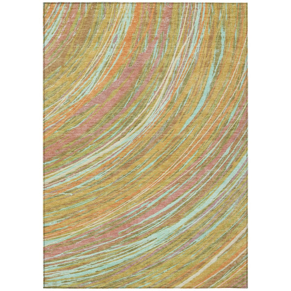 HomeRoots 5' Modern Abstract Area Rug in Gold, Sky Blue, and Coral - Washable, Non-Slip for Indoor & Outdoor Use 5' X 8' 631246