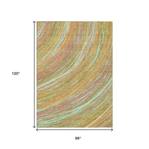 HomeRoots 5' Modern Abstract Area Rug in Gold, Sky Blue, and Coral - Washable, Non-Slip for Indoor & Outdoor Use 8' X 10' 631248