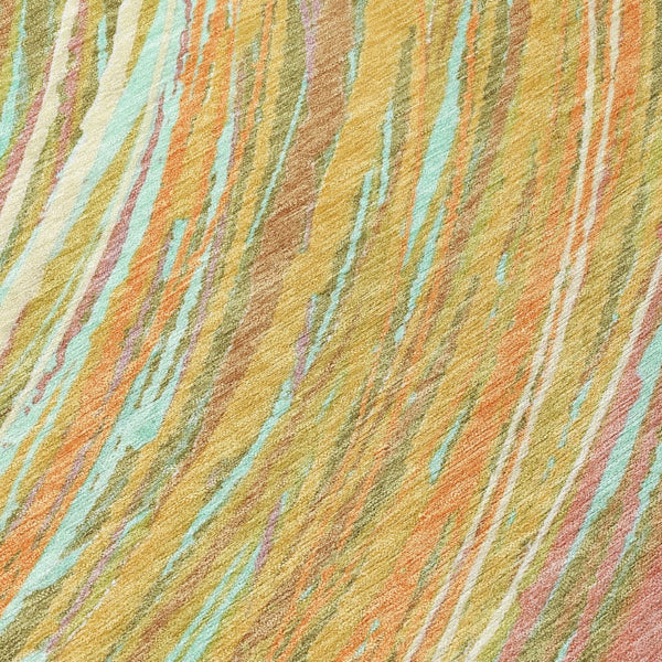 HomeRoots 5' Modern Abstract Area Rug in Gold, Sky Blue, and Coral - Washable, Non-Slip for Indoor & Outdoor Use 8' X 10' 631248