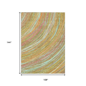 HomeRoots 5' Modern Abstract Area Rug in Gold, Sky Blue, and Coral - Washable, Non-Slip for Indoor & Outdoor Use 9' X 12' 631249