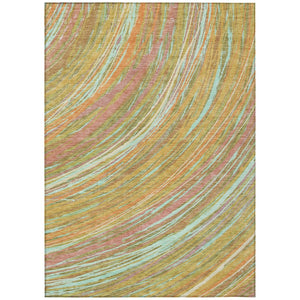 HomeRoots 5' Modern Abstract Area Rug in Gold, Sky Blue, and Coral - Washable, Non-Slip for Indoor & Outdoor Use 9' X 12' 631249