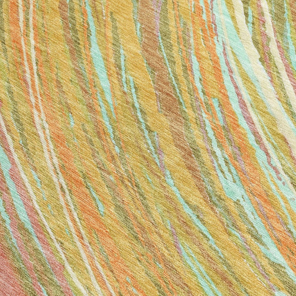 HomeRoots 5' Modern Abstract Area Rug in Gold, Sky Blue, and Coral - Washable, Non-Slip for Indoor & Outdoor Use 10' X 14' 631250