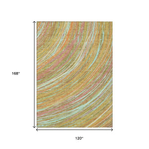 HomeRoots 5' Modern Abstract Area Rug in Gold, Sky Blue, and Coral - Washable, Non-Slip for Indoor & Outdoor Use 10' X 14' 631250