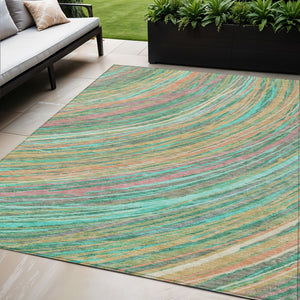 HomeRoots 5' Vibrant Abstract Teal Blue Pink Peach Area Rug – Washable Indoor Outdoor Floor Decor for All Spaces 5' X 8' 631252