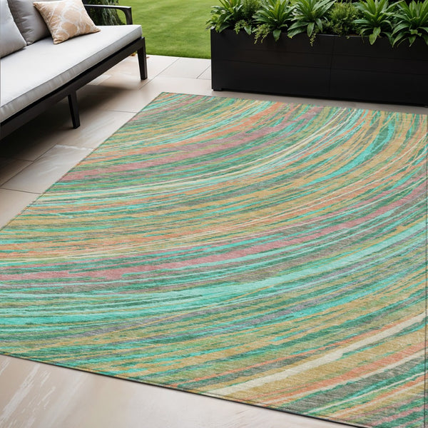 HomeRoots 5' Vibrant Abstract Teal Blue Pink Peach Area Rug – Washable Indoor Outdoor Floor Decor for All Spaces 5' X 8' 631252