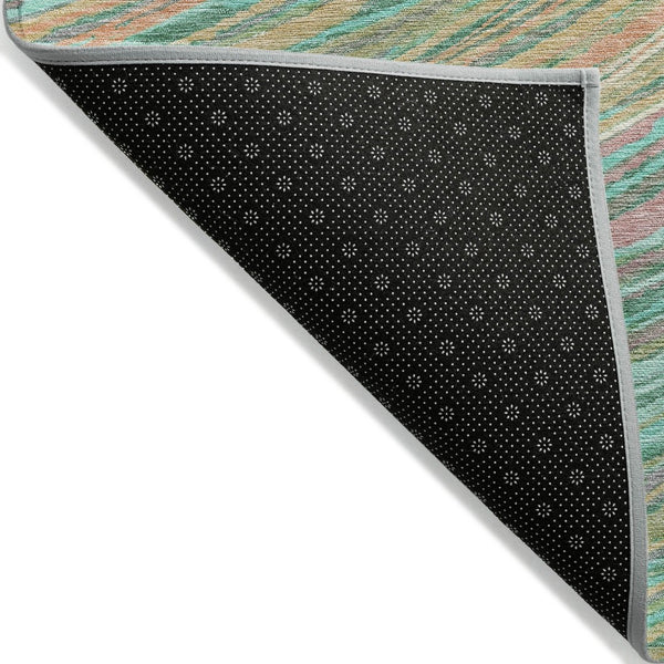HomeRoots 5' Vibrant Abstract Teal Blue Pink Peach Area Rug – Washable Indoor Outdoor Floor Decor for All Spaces 5' X 8' 631252