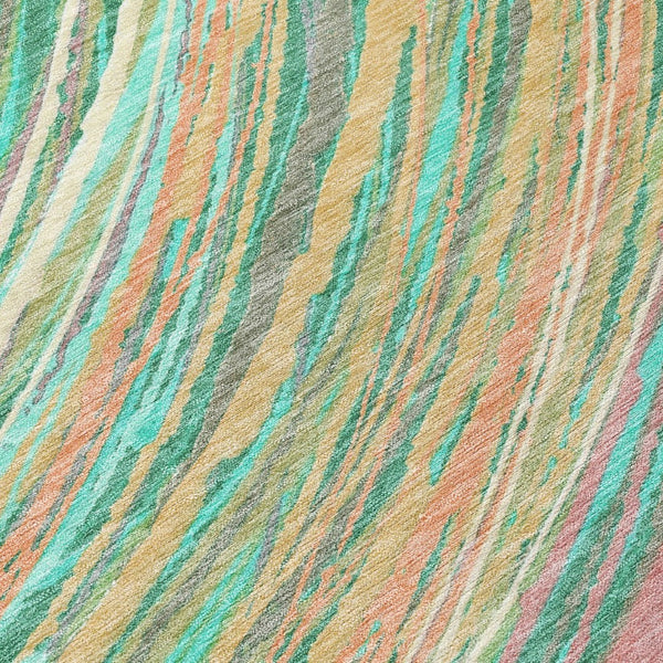 HomeRoots 5' Vibrant Abstract Teal Blue Pink Peach Area Rug – Washable Indoor Outdoor Floor Decor for All Spaces 5' X 8' 631252
