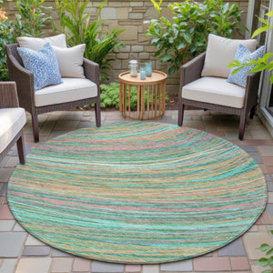 HomeRoots 5' Vibrant Abstract Teal Blue Pink Peach Area Rug – Washable Indoor Outdoor Floor Decor for All Spaces 8' Round 631253