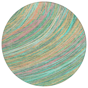 HomeRoots 5' Vibrant Abstract Teal Blue Pink Peach Area Rug – Washable Indoor Outdoor Floor Decor for All Spaces 8' Round 631253