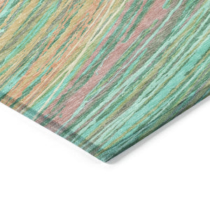 HomeRoots 5' Vibrant Abstract Teal Blue Pink Peach Area Rug – Washable Indoor Outdoor Floor Decor for All Spaces 8' Round 631253