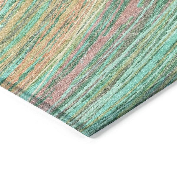 HomeRoots 5' Vibrant Abstract Teal Blue Pink Peach Area Rug – Washable Indoor Outdoor Floor Decor for All Spaces 8' Round 631253