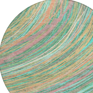 HomeRoots 5' Vibrant Abstract Teal Blue Pink Peach Area Rug – Washable Indoor Outdoor Floor Decor for All Spaces 8' Round 631253