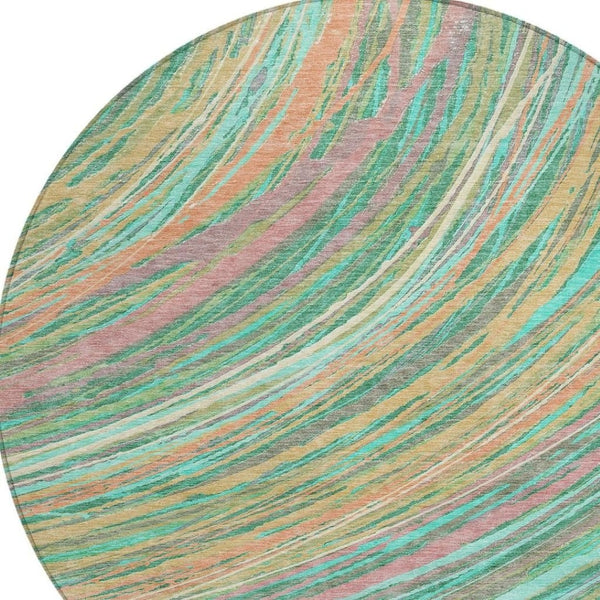 HomeRoots 5' Vibrant Abstract Teal Blue Pink Peach Area Rug – Washable Indoor Outdoor Floor Decor for All Spaces 8' Round 631253