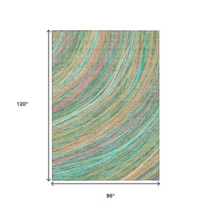 HomeRoots 5' Vibrant Abstract Teal Blue Pink Peach Area Rug – Washable Indoor Outdoor Floor Decor for All Spaces 8' X 10' 631254