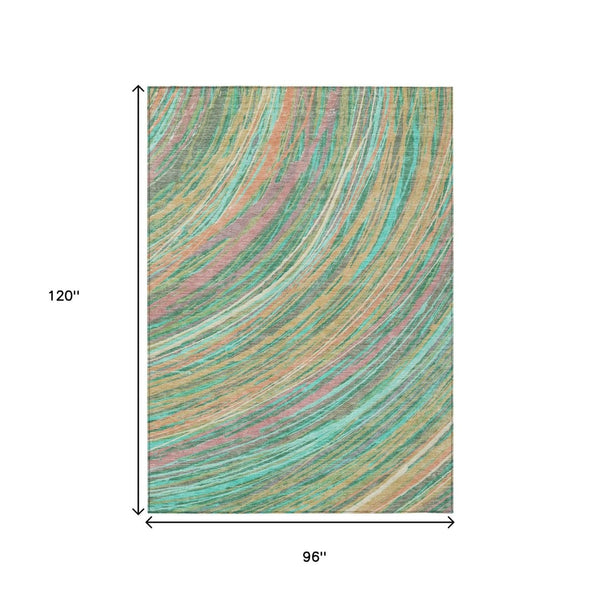 HomeRoots 5' Vibrant Abstract Teal Blue Pink Peach Area Rug – Washable Indoor Outdoor Floor Decor for All Spaces 8' X 10' 631254