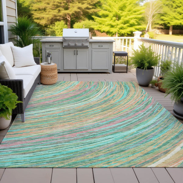 HomeRoots 5' Vibrant Abstract Teal Blue Pink Peach Area Rug – Washable Indoor Outdoor Floor Decor for All Spaces 8' X 10' 631254