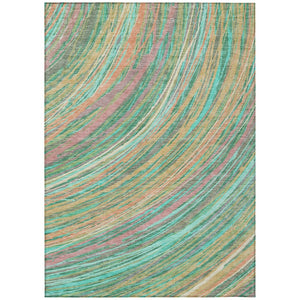 HomeRoots 5' Vibrant Abstract Teal Blue Pink Peach Area Rug – Washable Indoor Outdoor Floor Decor for All Spaces 8' X 10' 631254