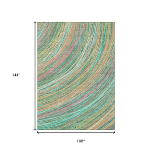 HomeRoots 5' Vibrant Abstract Teal Blue Pink Peach Area Rug – Washable Indoor Outdoor Floor Decor for All Spaces 9' X 12' 631255