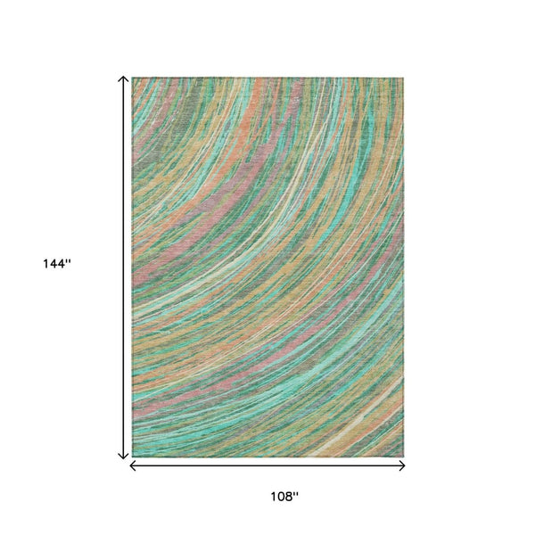 HomeRoots 5' Vibrant Abstract Teal Blue Pink Peach Area Rug – Washable Indoor Outdoor Floor Decor for All Spaces 9' X 12' 631255