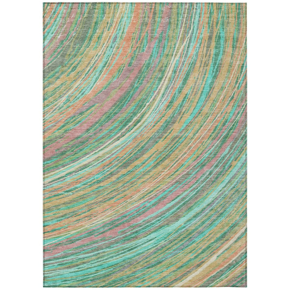 HomeRoots 5' Vibrant Abstract Teal Blue Pink Peach Area Rug – Washable Indoor Outdoor Floor Decor for All Spaces 9' X 12' 631255