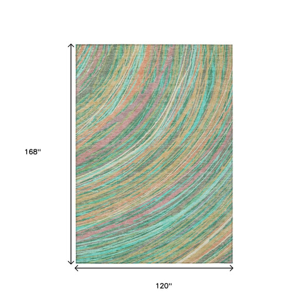 HomeRoots 5' Vibrant Abstract Teal Blue Pink Peach Area Rug – Washable Indoor Outdoor Floor Decor for All Spaces 10' X 14' 631256