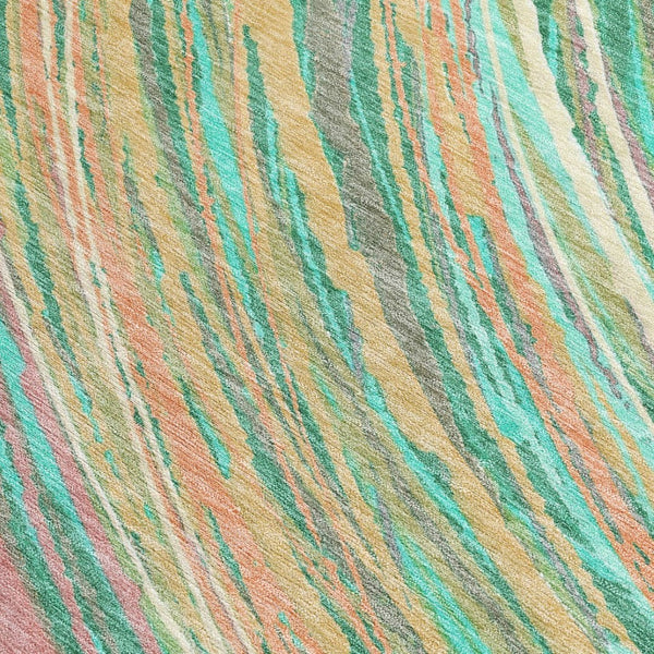 HomeRoots 5' Vibrant Abstract Teal Blue Pink Peach Area Rug – Washable Indoor Outdoor Floor Decor for All Spaces 10' X 14' 631256