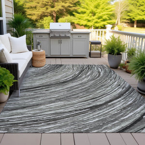 HomeRoots 5' Stylish Abstract Indoor/Outdoor Area Rug in Taupe, Charcoal, and Ivory - Washable & Durable Design 5' X 8' 631258