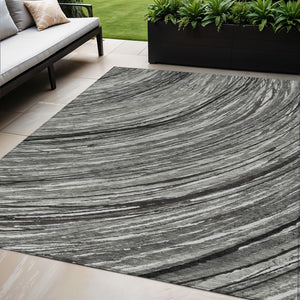 HomeRoots 5' Stylish Abstract Indoor/Outdoor Area Rug in Taupe, Charcoal, and Ivory - Washable & Durable Design 5' X 8' 631258