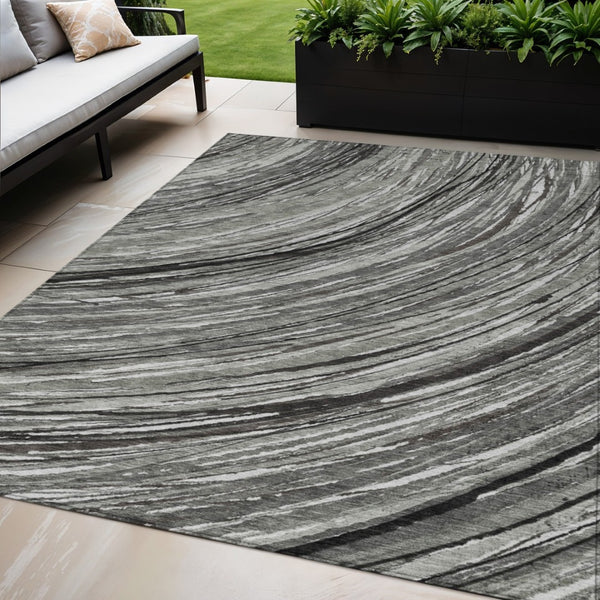 HomeRoots 5' Stylish Abstract Indoor/Outdoor Area Rug in Taupe, Charcoal, and Ivory - Washable & Durable Design 5' X 8' 631258