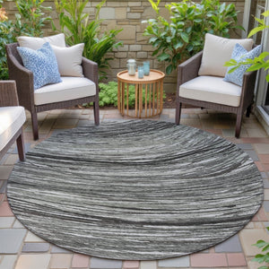 HomeRoots 5' Stylish Abstract Indoor/Outdoor Area Rug in Taupe, Charcoal, and Ivory - Washable & Durable Design 8' Round 631259