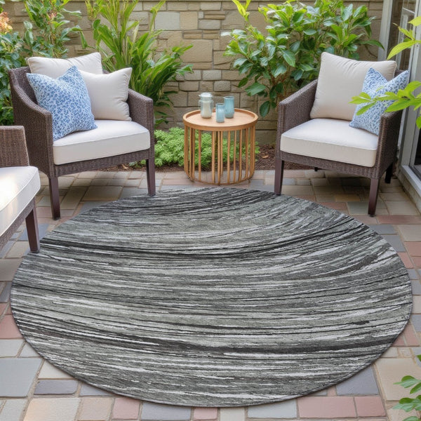 HomeRoots 5' Stylish Abstract Indoor/Outdoor Area Rug in Taupe, Charcoal, and Ivory - Washable & Durable Design 8' Round 631259