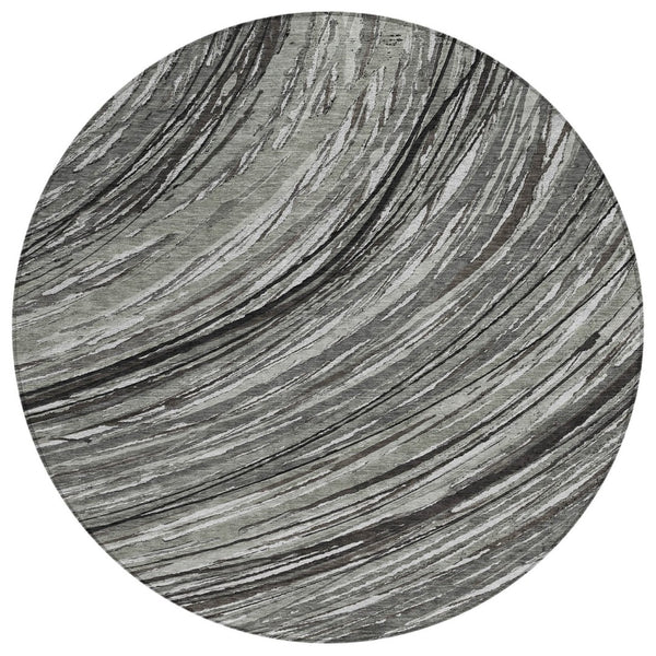 HomeRoots 5' Stylish Abstract Indoor/Outdoor Area Rug in Taupe, Charcoal, and Ivory - Washable & Durable Design 8' Round 631259