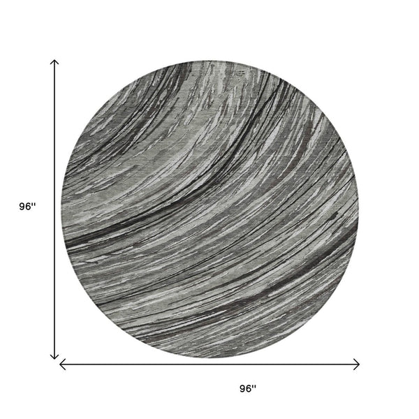 HomeRoots 5' Stylish Abstract Indoor/Outdoor Area Rug in Taupe, Charcoal, and Ivory - Washable & Durable Design 8' Round 631259