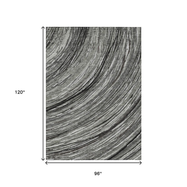 HomeRoots 5' Stylish Abstract Indoor/Outdoor Area Rug in Taupe, Charcoal, and Ivory - Washable & Durable Design 8' X 10' 631260