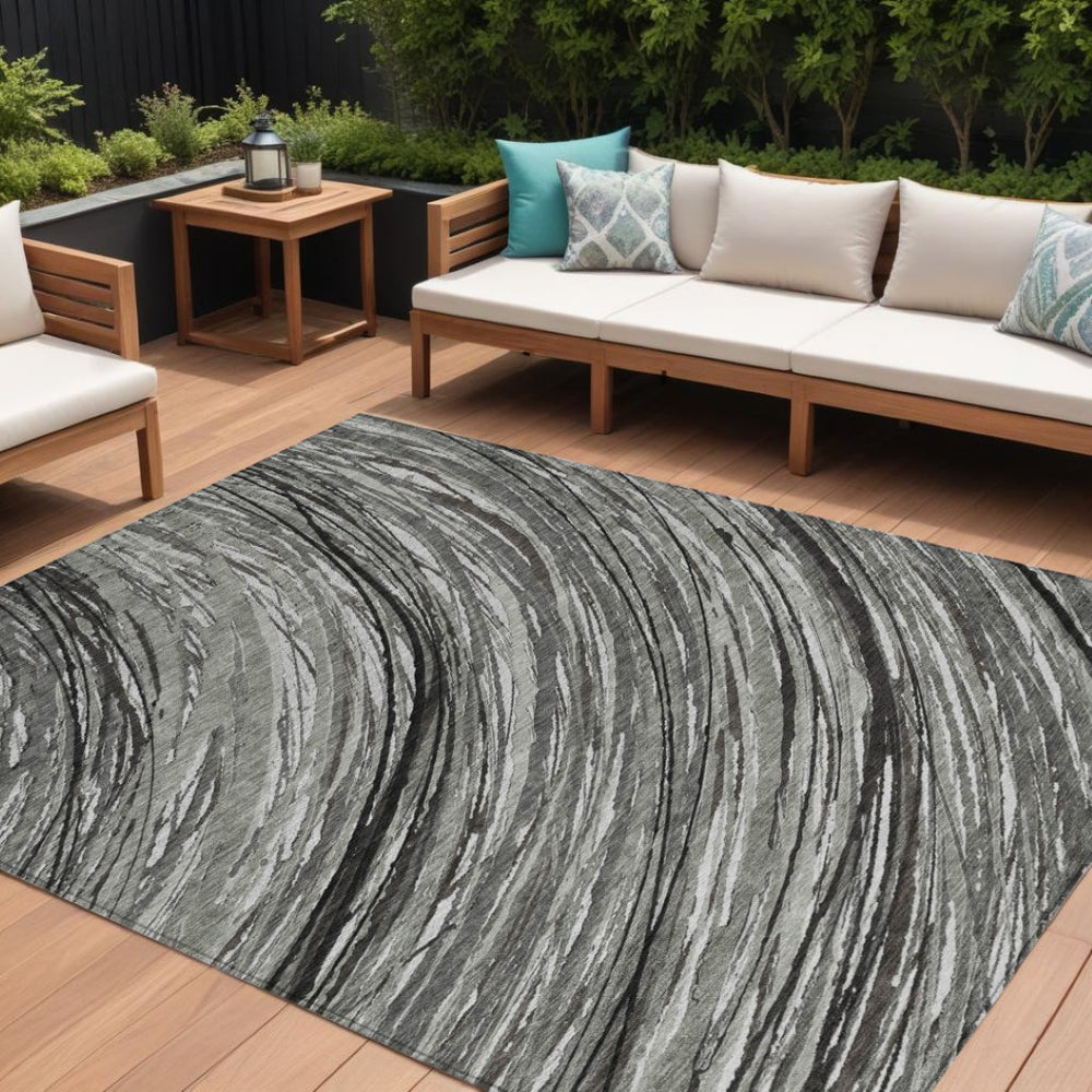 HomeRoots 5' Stylish Abstract Indoor/Outdoor Area Rug in Taupe, Charcoal, and Ivory - Washable & Durable Design 8' X 10' 631260