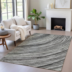 HomeRoots 5' Stylish Abstract Indoor/Outdoor Area Rug in Taupe, Charcoal, and Ivory - Washable & Durable Design 9' X 12' 631261