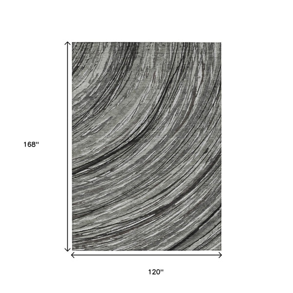 HomeRoots 5' Stylish Abstract Indoor/Outdoor Area Rug in Taupe, Charcoal, and Ivory - Washable & Durable Design 10' X 14' 631262