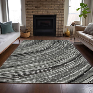 HomeRoots 5' Stylish Abstract Indoor/Outdoor Area Rug in Taupe, Charcoal, and Ivory - Washable & Durable Design 10' X 14' 631262