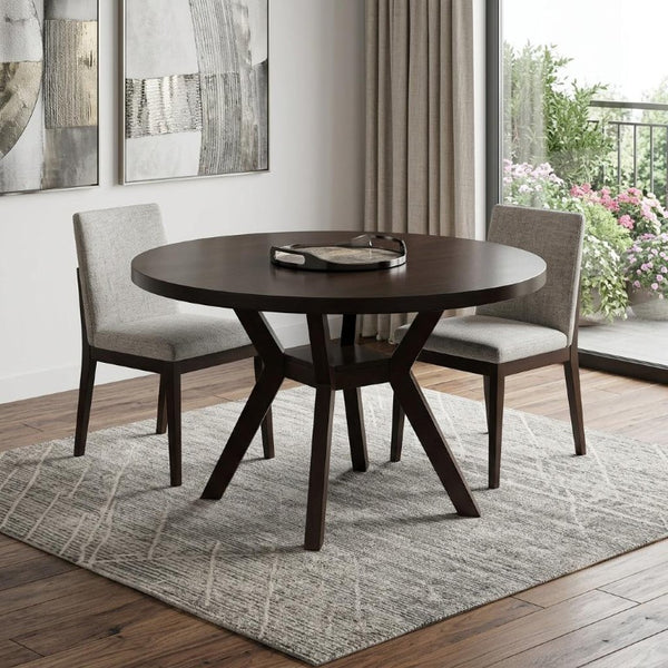 48 Inch Round Espresso Wood Dining Table for Modern Kitchen and Room Decor