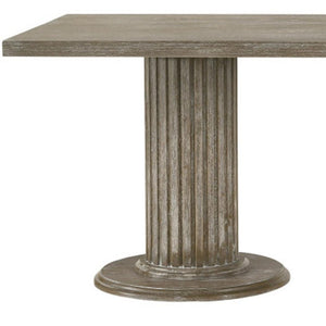 84 Inch Gray Wood Double Pedestal Dining Table Seats Eight for Formal Gatherings