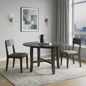 47 Inch Round Dining Table with Gray Wood Top for Modern Kitchen and Living Spaces