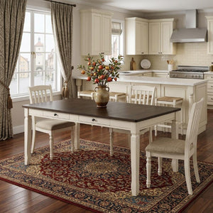 78 Inch Two-tone Solid Wood Dining Table in Oak Finish for Spacious Gatherings