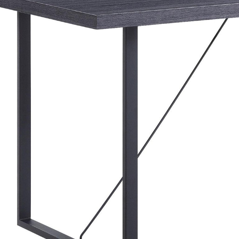 64 Inch Iron Sled Base Dining Table Solid Wood Top Seats Six Industrial Style