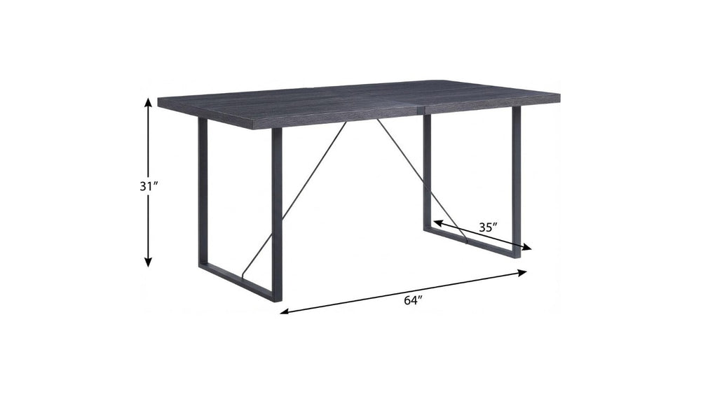 64 Inch Iron Sled Base Dining Table Solid Wood Top Seats Six Industrial Style