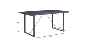 64 Inch Iron Sled Base Dining Table Solid Wood Top Seats Six Industrial Style