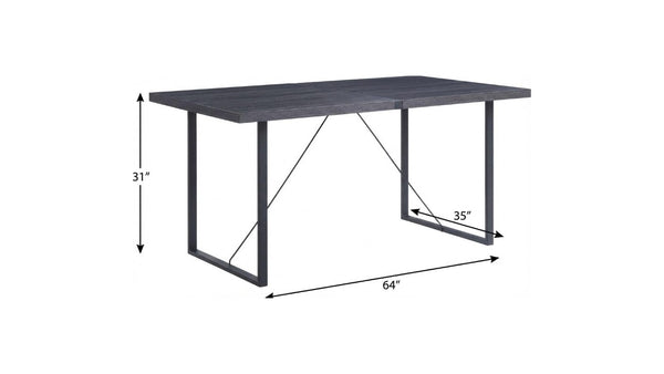 64 Inch Iron Sled Base Dining Table Solid Wood Top Seats Six Industrial Style
