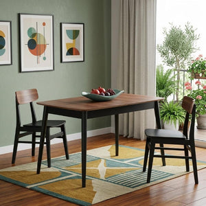 63 Inch Natural Wood Extendable Dining Table with Butterfly Leaf Two-tone Base