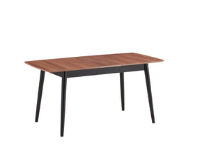 63 Inch Natural Wood Extendable Dining Table with Butterfly Leaf Two-tone Base