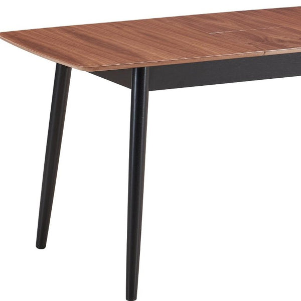 63 Inch Natural Wood Extendable Dining Table with Butterfly Leaf Two-tone Base